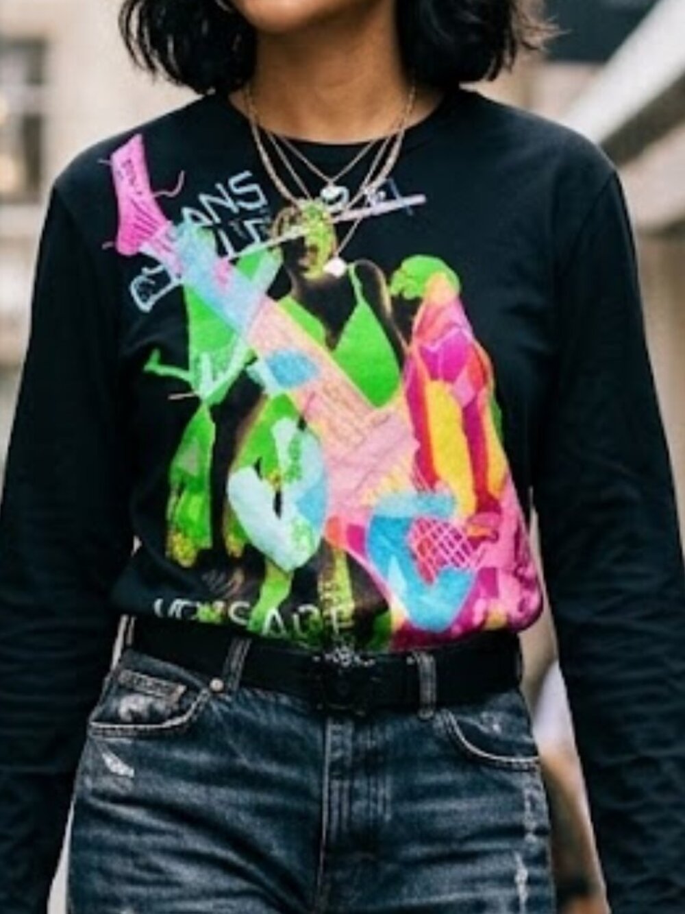Vintage Versace Jeans Couture Forever Neon Graphic Long Sleeve Shirt Women's XL